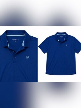 Ariat Blue Short Sleeve Performance Polo with Light Blue Trim